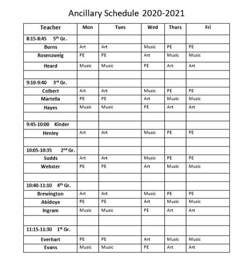 Ancillary Schedule 2020-2021 
